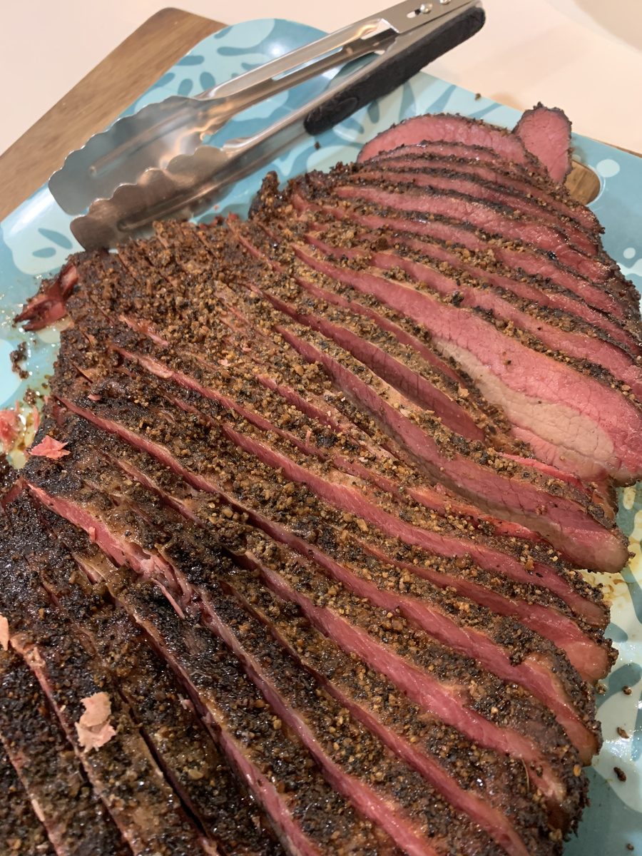 Slices of smoked brisket