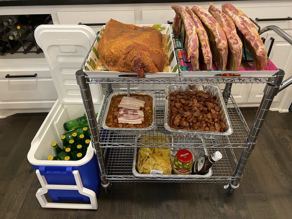 A catering spread ready to serve a crowd