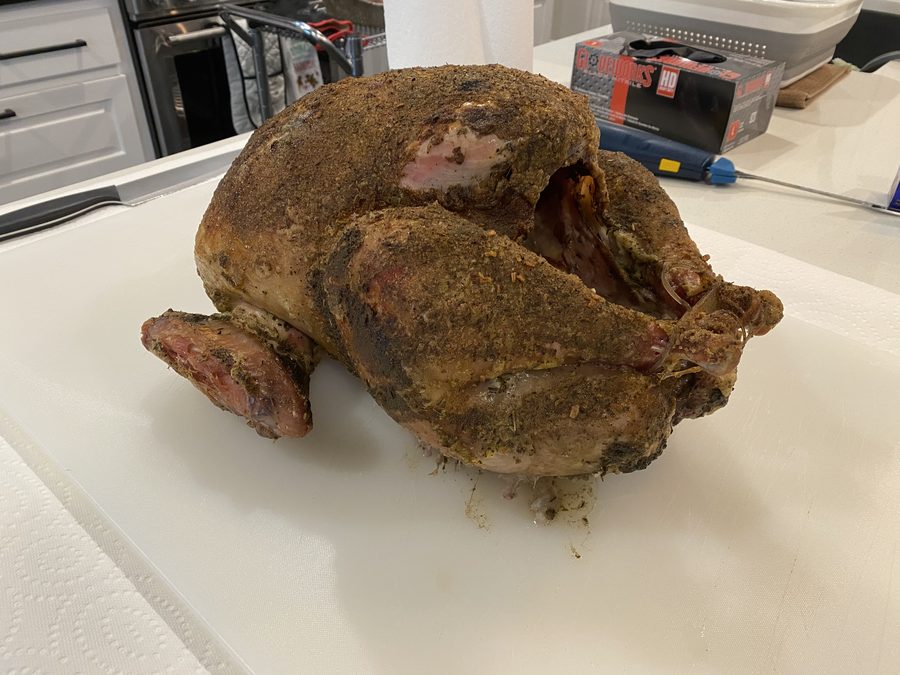 A whole smoked bird